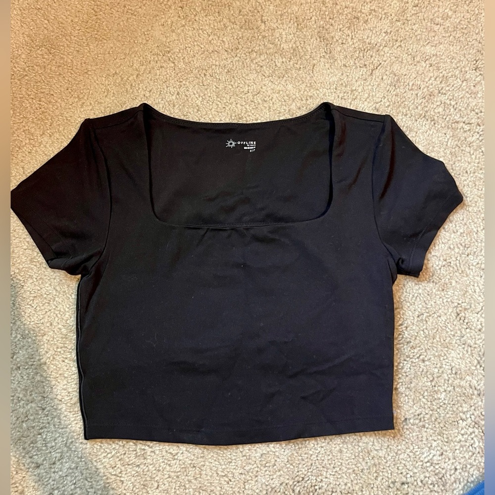Aerie Black Crop top square neck